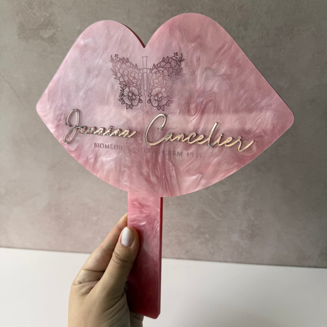 Espelho Personalizado BOCA DUPLO LUXO + SUPORTE acrilico clinica consultorio