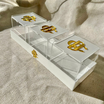 Kit bandeja caixa organizadora acrílico madrepérola personalizada