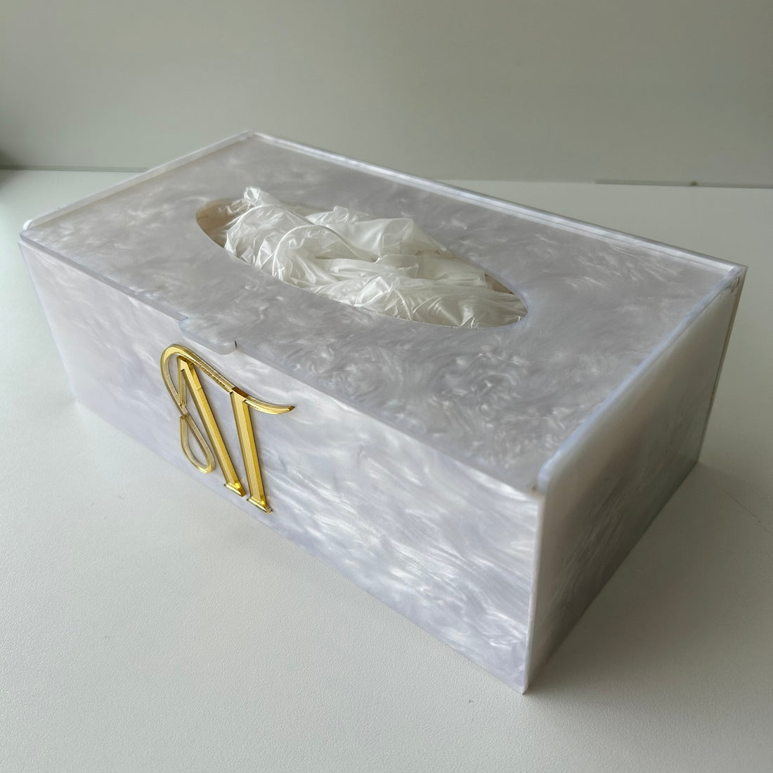 Caixa para luvas, papel lenço ou máscara personalizada madrepérola