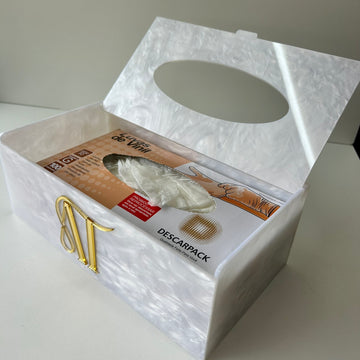 Caixa para luvas, papel lenço ou máscara personalizada madrepérola