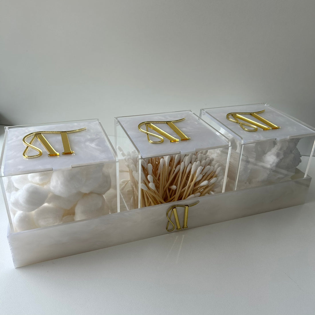 Kit bandeja caixa organizadora acrílico madrepérola personalizada