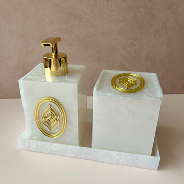 Kit lavabo SABONETEIRA + POTINHO + BANDEJA personalizado clinica estudio