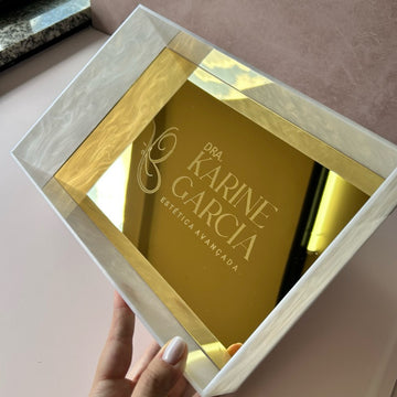 Bandeja Multiuso acrílico espelhada PERSONALIZADA 30x20x6 clinica studio consultorio