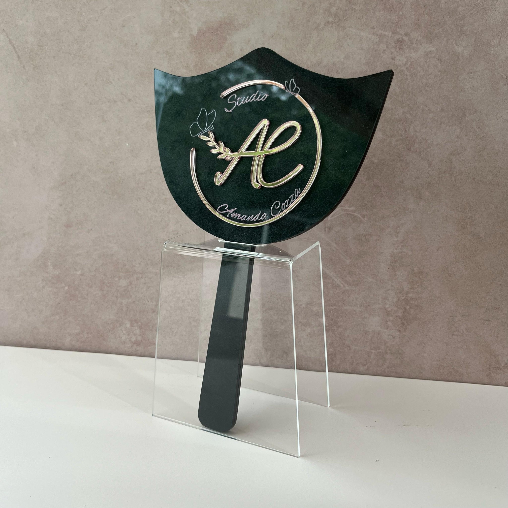 Espelho personalizado DESTACADOR DUPLO LUXO + SUPORTE de cílios olhos lash designer sobrancelhas